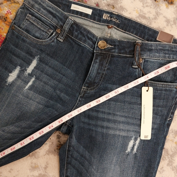 KUT from the Kloth Cameron Straight Leg Jean Dark Wash Distressed Womens Size 8 - Picture 12 of 12